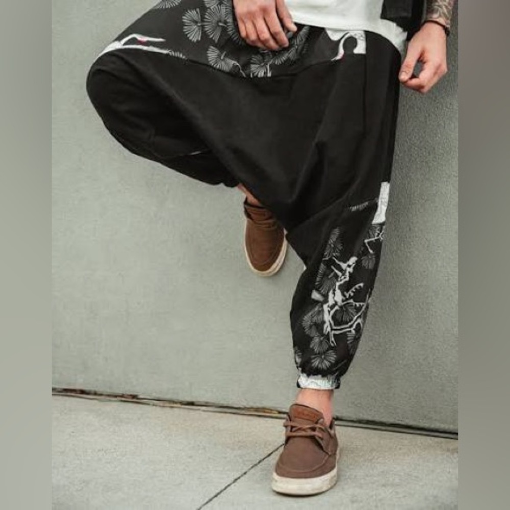 Kidoriman Crane Textured Harem Pants